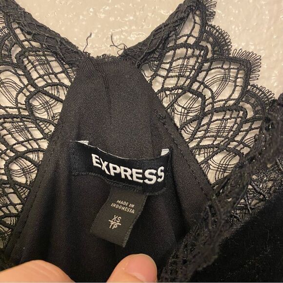 Express stretch Velour velvet black Lace Trim Slip Dress midi maxi side slit XS - Picture 8 of 10